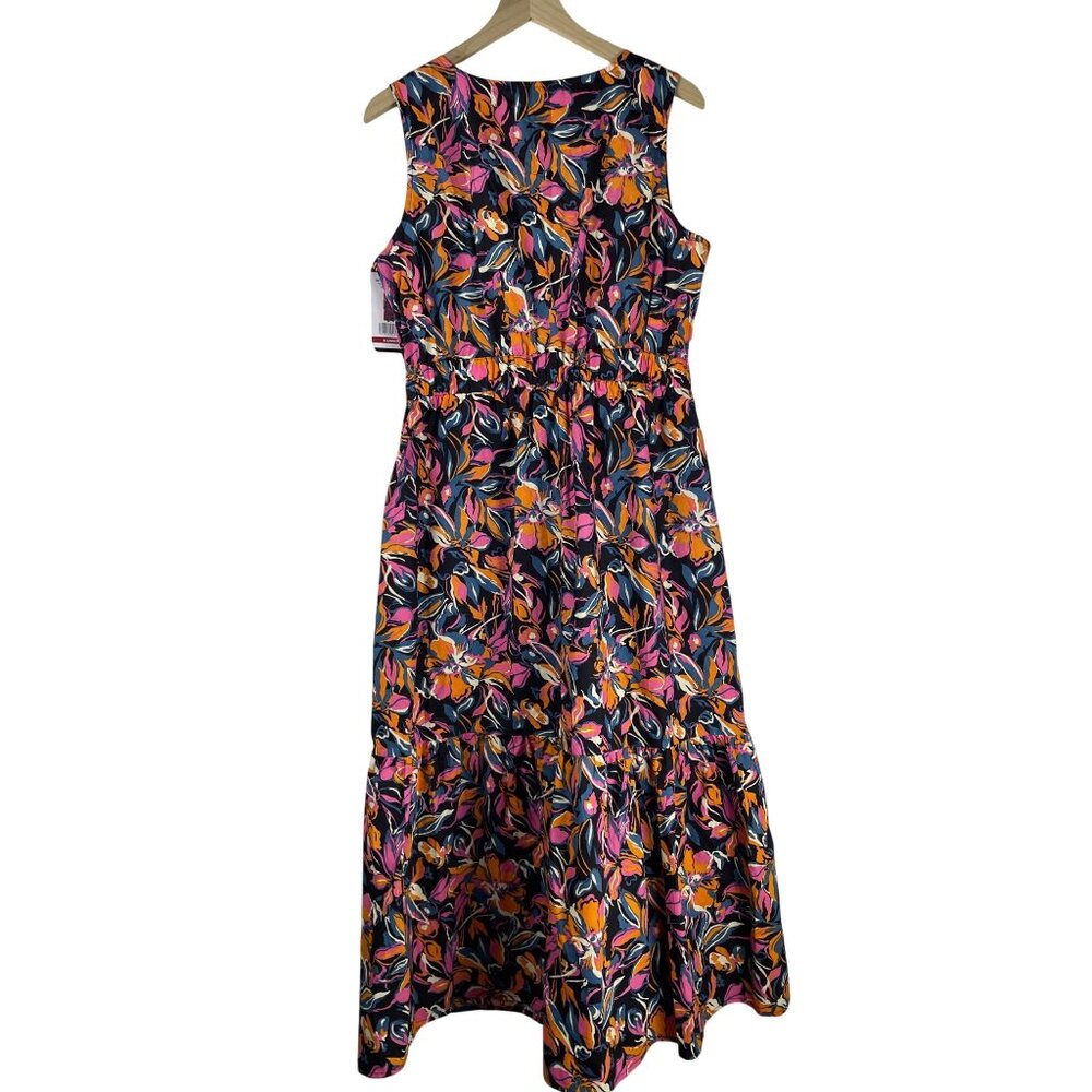 French Connection Twist Front Midi Dress Women's XL NWT Tropical Ruffle Cotton - Picture 6 of 10